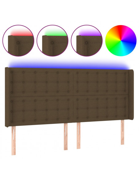 Testiera a LED Marrone Scuro 163x16x118/128 cm in Tessuto