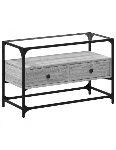 Mobile TV Piano Vetro Grigio Sonoma 80x35x51 Legno Multistrato
