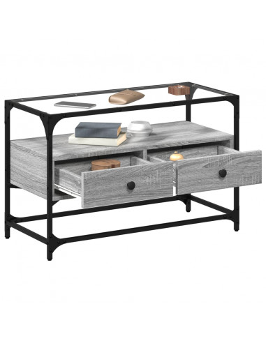 Mobile TV Piano Vetro Grigio Sonoma 80x35x51 Legno Multistrato