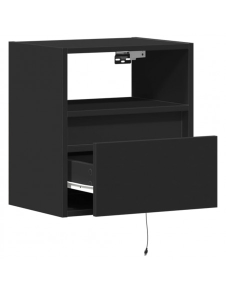 Comodini a Parete con Luci LED 2 pz Neri