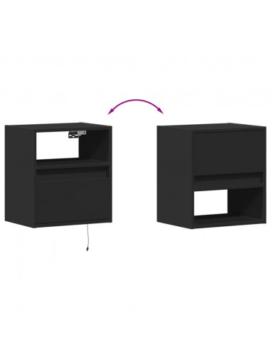 Comodini a Parete con Luci LED 2 pz Neri