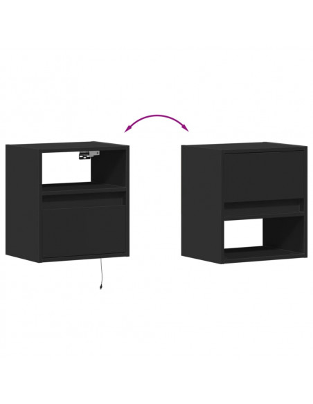 Comodini a Parete con Luci LED 2 pz Neri