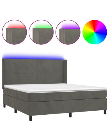 Letto a Molle con Materasso e LED Grigio Scuro 160x200 cm