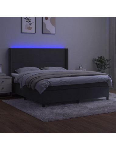 Letto a Molle con Materasso e LED Grigio Scuro 160x200 cm