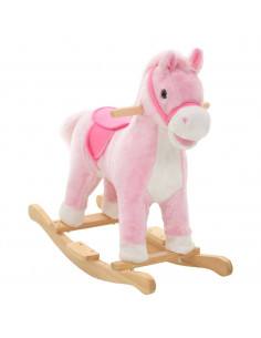 Cavallo a Dondolo in Peluche 65x32x58 cm Rosa 2