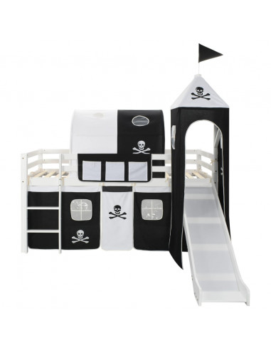 Letto a Castello per Bambini Scivolo e Scala in Pino 97x208cm
