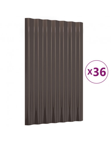Pannelli Tetto 36 pz Acciaio Verniciato Polvere Marrone 60x36cm