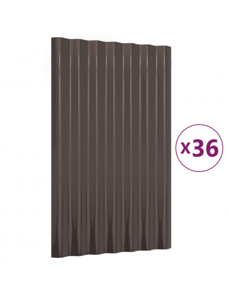 Pannelli Tetto 36 pz Acciaio Verniciato Polvere Marrone 60x36cm