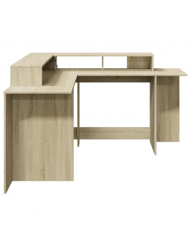 Scrivania con Luci LED Rovere Sonoma 152x152x91cm in Truciolato