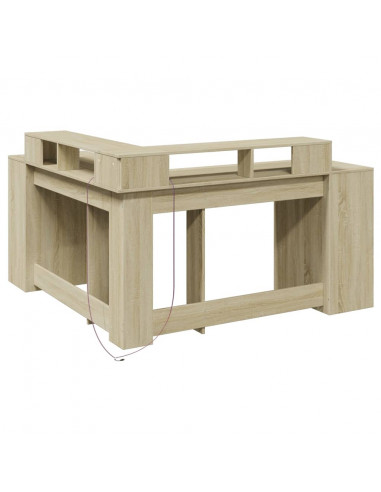 Scrivania con Luci LED Rovere Sonoma 152x152x91cm in Truciolato