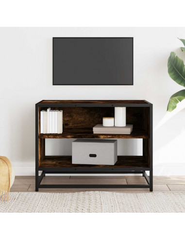 Mobile TV Rovere Fumo 61x40x46 cm Legno Multistrato e Metallo
