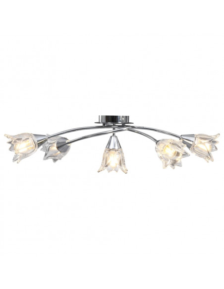 Lampadario con Paralumi in Vetro per 5 Lampadine E14 Tulipano
