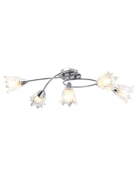 Lampadario con Paralumi in Vetro per 5 Lampadine E14 Tulipano