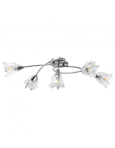 Lampadario con Paralumi in Vetro per 5 Lampadine E14 Tulipano