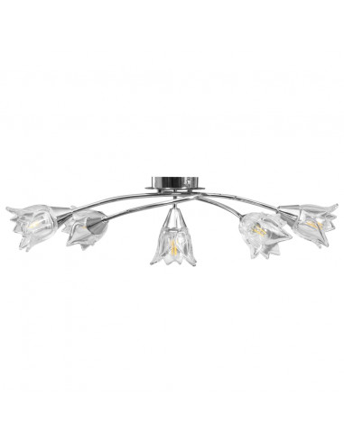 Lampadario con Paralumi in Vetro per 5 Lampadine E14 Tulipano