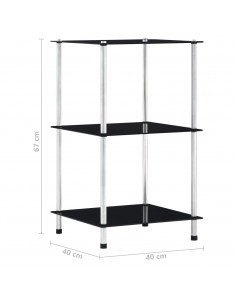 Scaffale a 3 Livelli Nero 40x40x67 cm in Vetro Temperato