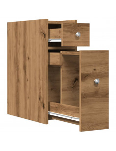 Mobile da Bagno Stretto con Ruote Rovere Artigianale Truciolato 2