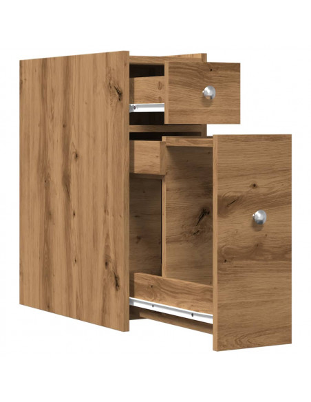 Mobile da Bagno Stretto con Ruote Rovere Artigianale Truciolato