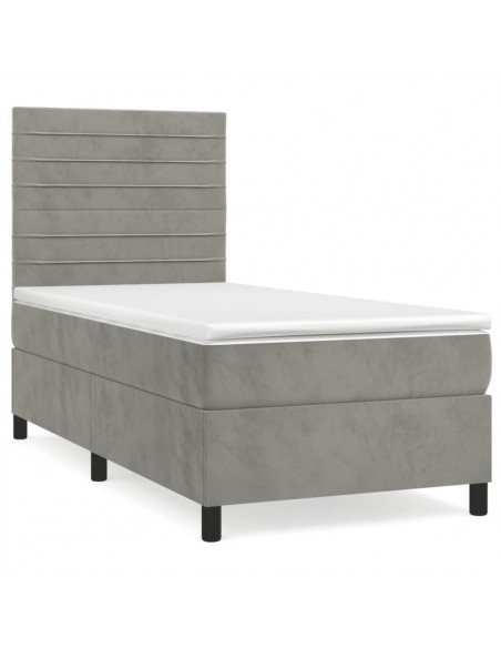 Giroletto a Molle con Materasso Grigio Chiaro 90x190 cm Velluto