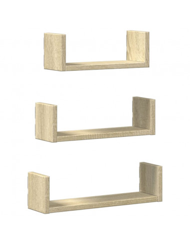 Mensole a Muro 3 pz Rovere Sonoma in Truciolato