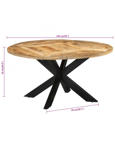 Tavolo da Pranzo Ø150x76 cm in Legno Grezzo Massello di Mango