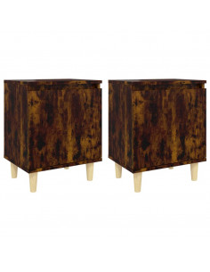 Comodini con Gambe in Legno Massello 2pz Rovere Fumo 40x30x50cm 2