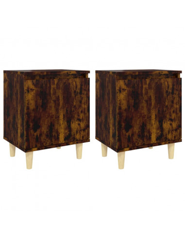 Comodini con Gambe in Legno Massello 2pz Rovere Fumo 40x30x50cm