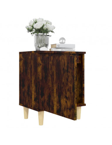 Comodini con Gambe in Legno Massello 2pz Rovere Fumo 40x30x50cm