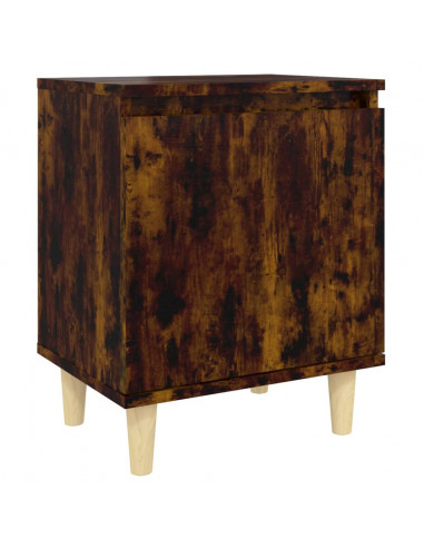 Comodini con Gambe in Legno Massello 2pz Rovere Fumo 40x30x50cm