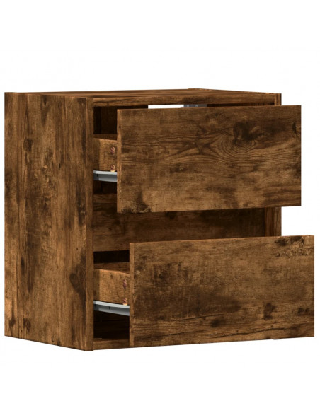 Comodini a Parete con luci LED 2 pz Rovere Fumo