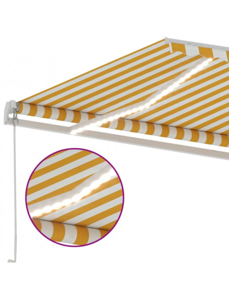 Tenda da Sole Retrattile Manuale LED 500x300 cm Gialla Bianca