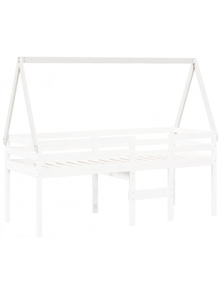 Tetto Letto Bambini Bianco 209x85,5x88 cm Legno Massello Pino