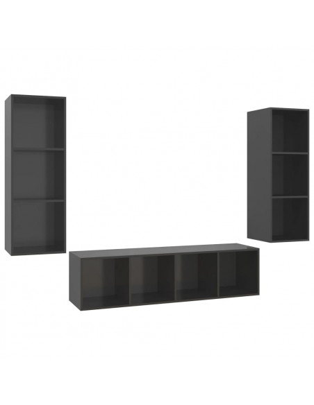 Set Mobile TV 3 pz Grigio Lucido in Truciolato