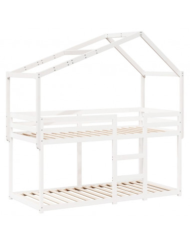 Tetto Letto Bambini Bianco 203x95,5x142 cm Legno Massello Pino