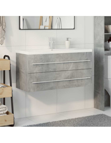 Set Mobili da Bagno 2 pz Grigio Cemento in Legno Multistrato