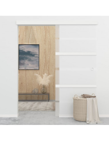 Porta Scorrevole in Vetro ESG e Alluminio 90x205cm Argento