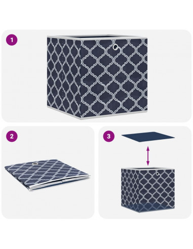 Scatole Portaoggetti 10 pz Blu 32x32x32cm Tessuto non Tessuto