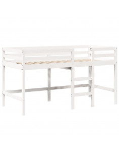 Letto Soppalco con Scala e Tetto Bianco 80x200 cm Massello Pino 2