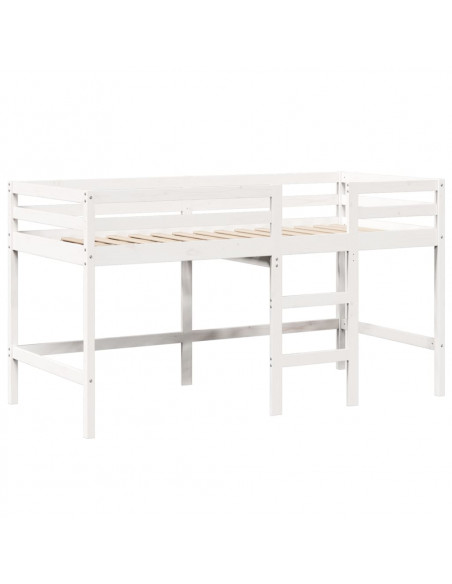 Letto Soppalco con Scala e Tetto Bianco 80x200 cm Massello Pino