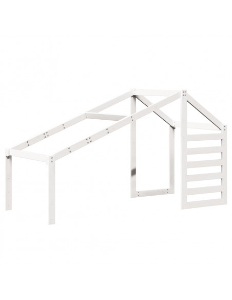 Letto Soppalco con Scala e Tetto Bianco 80x200 cm Massello Pino