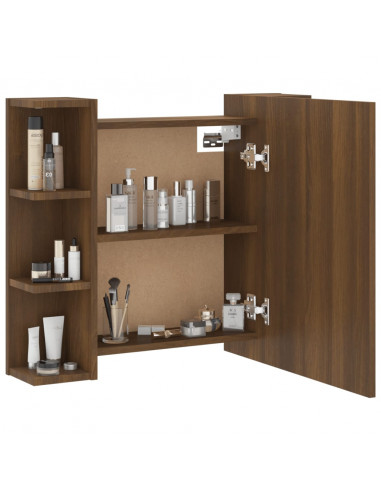 Mobile a Specchio con LED Rovere Marrone 70x16,5x60 cm