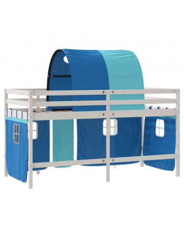 Letto a Soppalco con Tunnel Bambini Blu 90x200cm Massello Pino