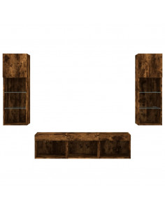 Mobili TV a Muro con LED 5pz Rovere Fumo in Legno Multistrato 2