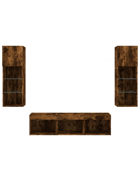 Mobili TV a Muro con LED 5pz Rovere Fumo in Legno Multistrato