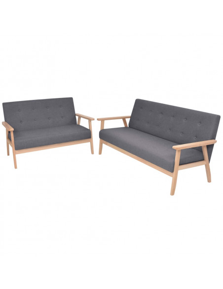 Set di Divani 2 pz in Tessuto Grigio Scuro