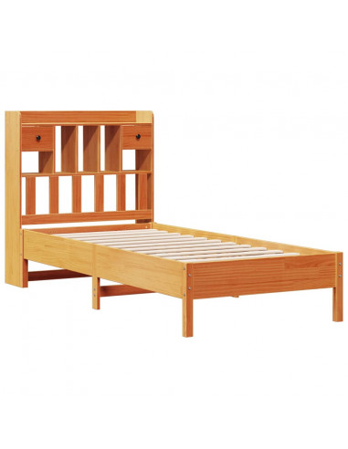 Letto Libreria senza Materasso Marrone Cera 100x200 cm in Pino