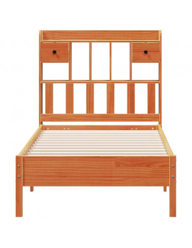 Letto Libreria senza Materasso Marrone Cera 100x200 cm in Pino