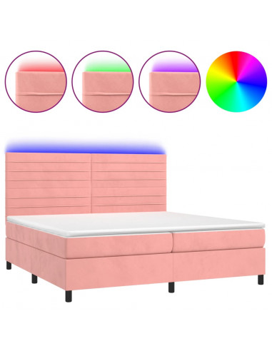 Letto a Molle con Materasso e LED Rosa 200x200 cm in Velluto