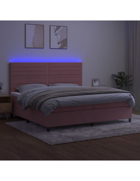 Letto a Molle con Materasso e LED Rosa 200x200 cm in Velluto