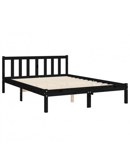 Giroletto con Testiera Nero 140x190 cm in Legno Massello